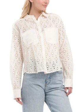 Rachel Zoe Women’s Long Sleeve Collared Eyelet Blouse, Size S